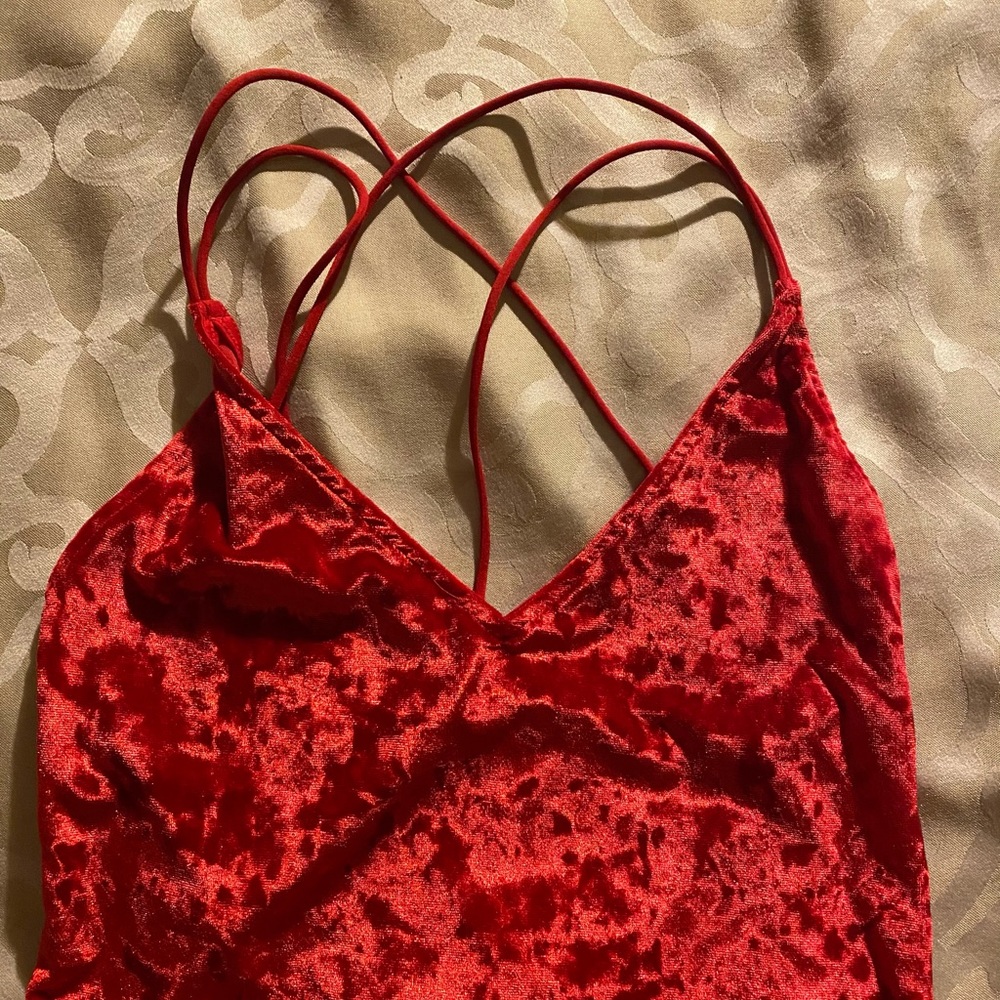 RED VELVET STRAPPY BODY SUIT